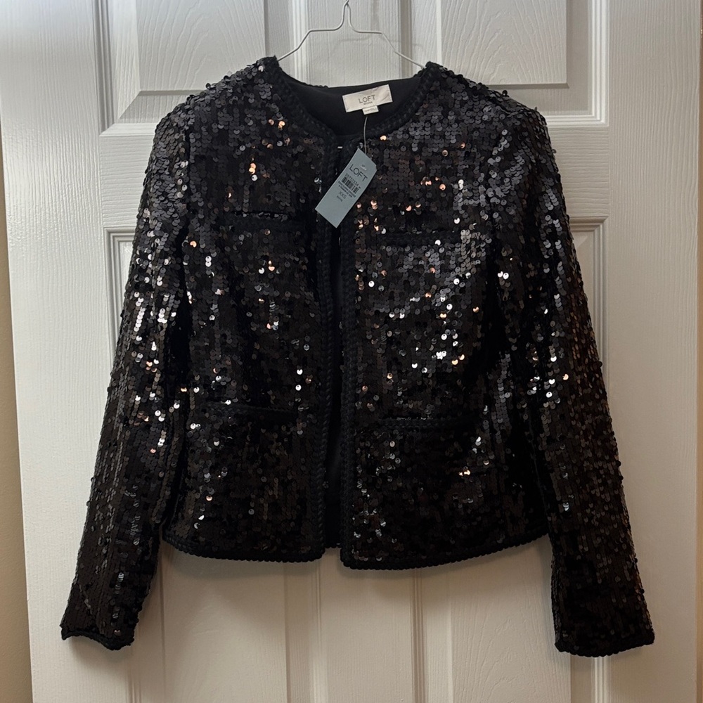 LOFT Petite XXS Black Sequin Blazer